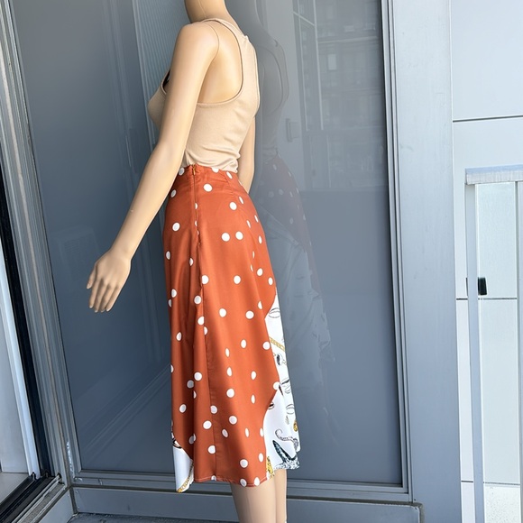 Orange and white asymmetrical midi skirt - Picture 4 of 10